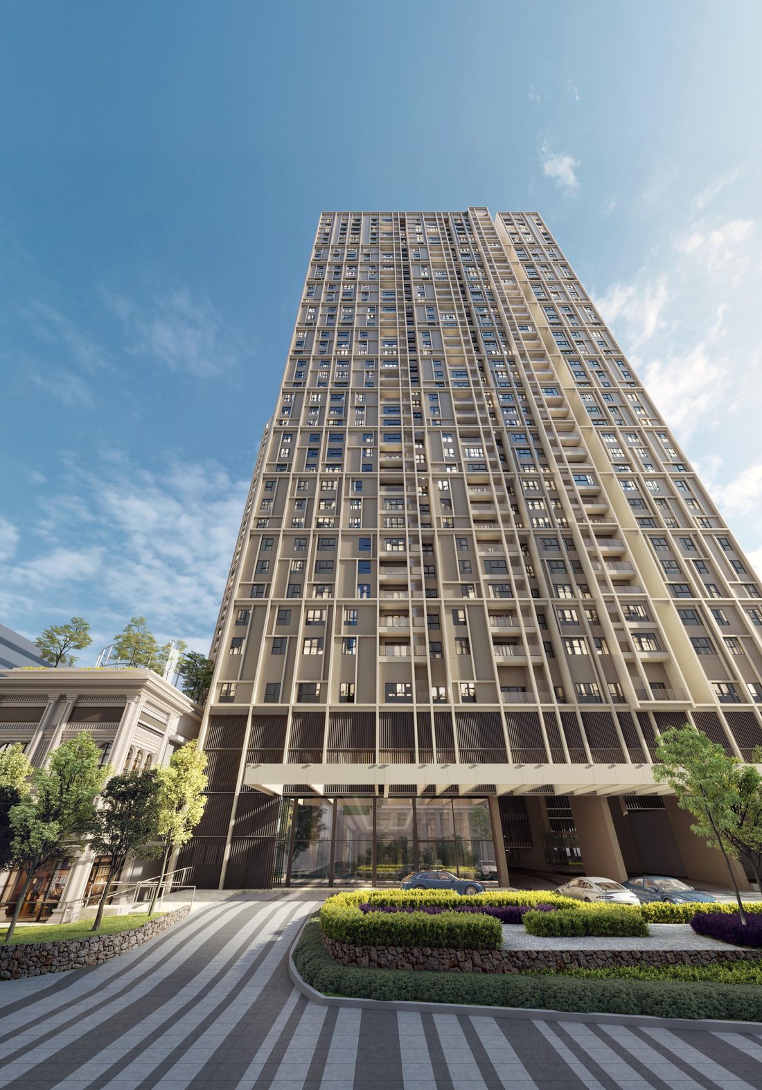 The Aldenz @ Damansara Perdana tower and colonial entrance pavilion, artist impression