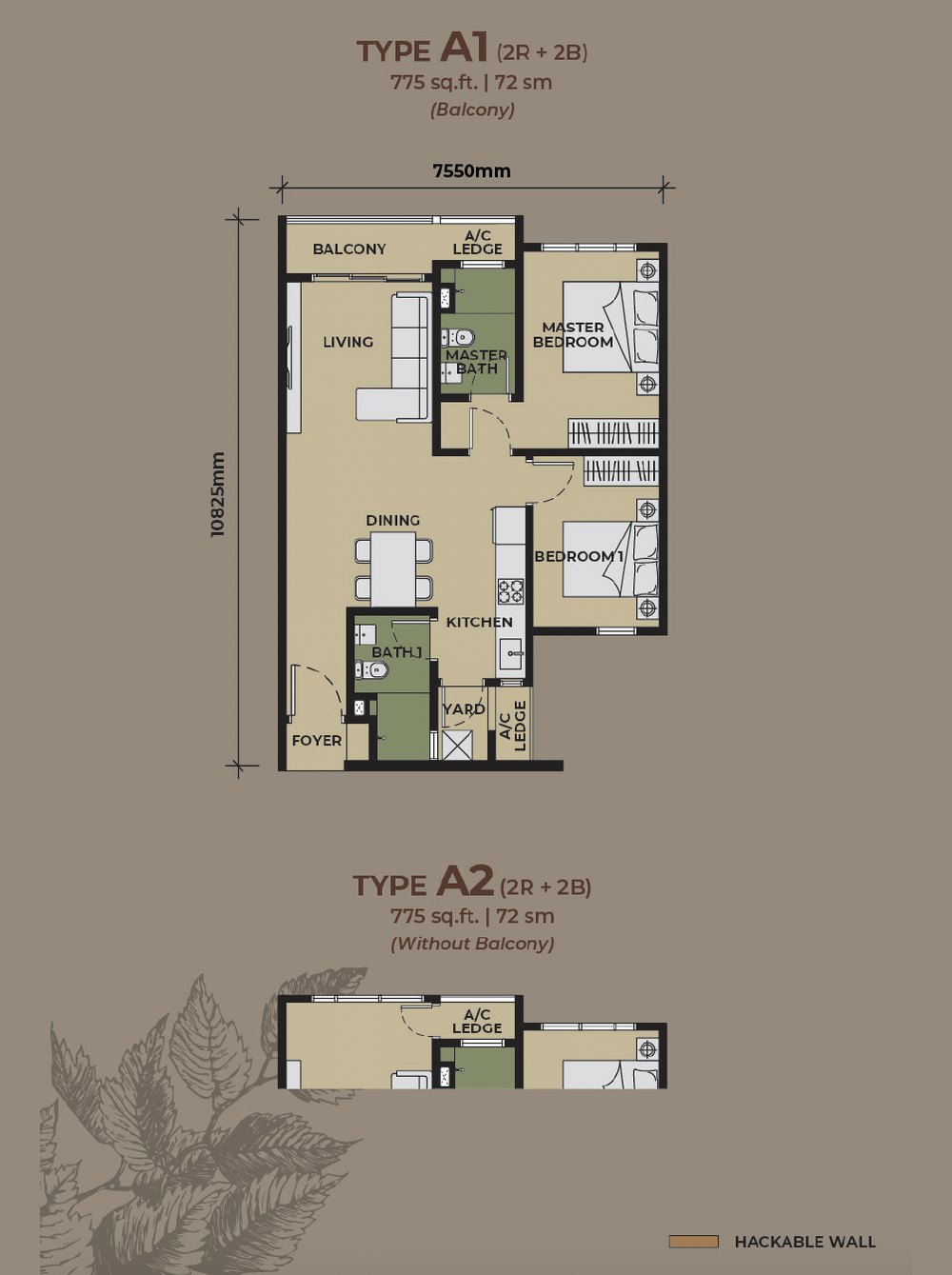 Type A layout, 775 sq. ft., 2 rooms, The Aldenz @ Damansara Perdana