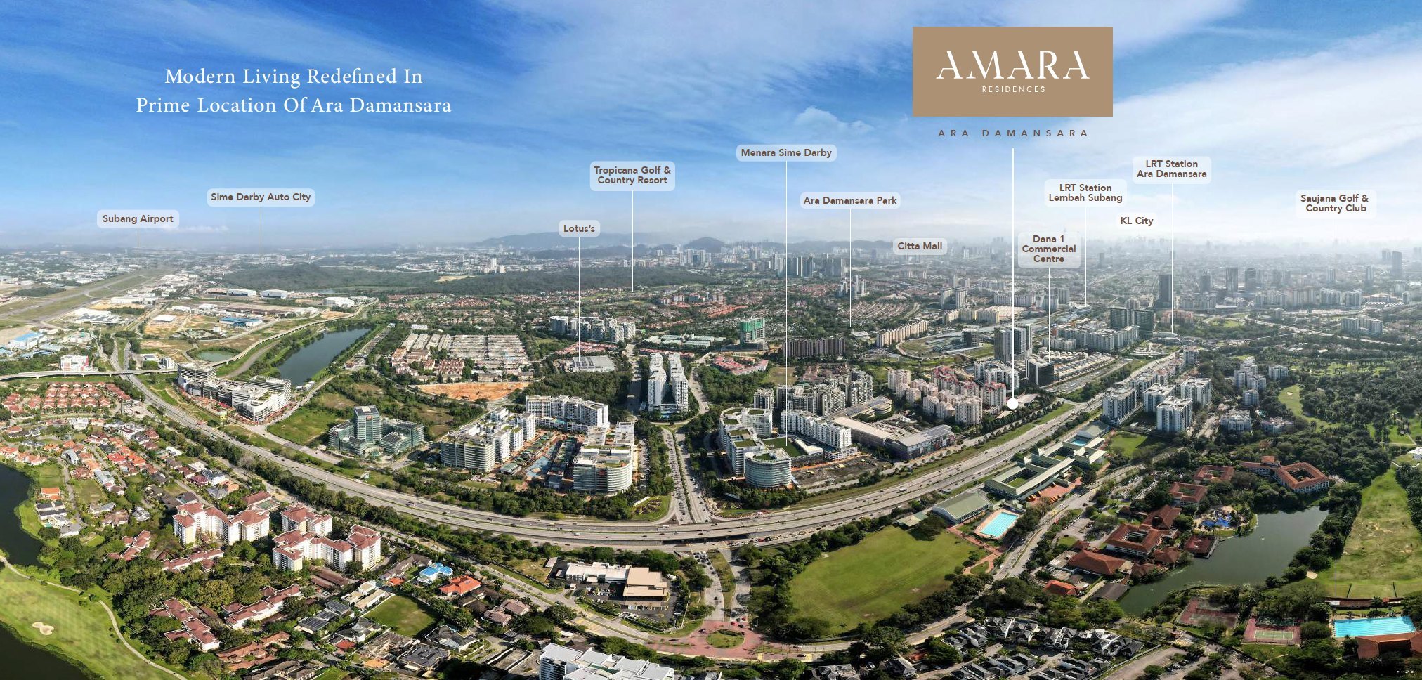 Aerial view of Ara Damansara with Amara Residences and surrounding landmarks