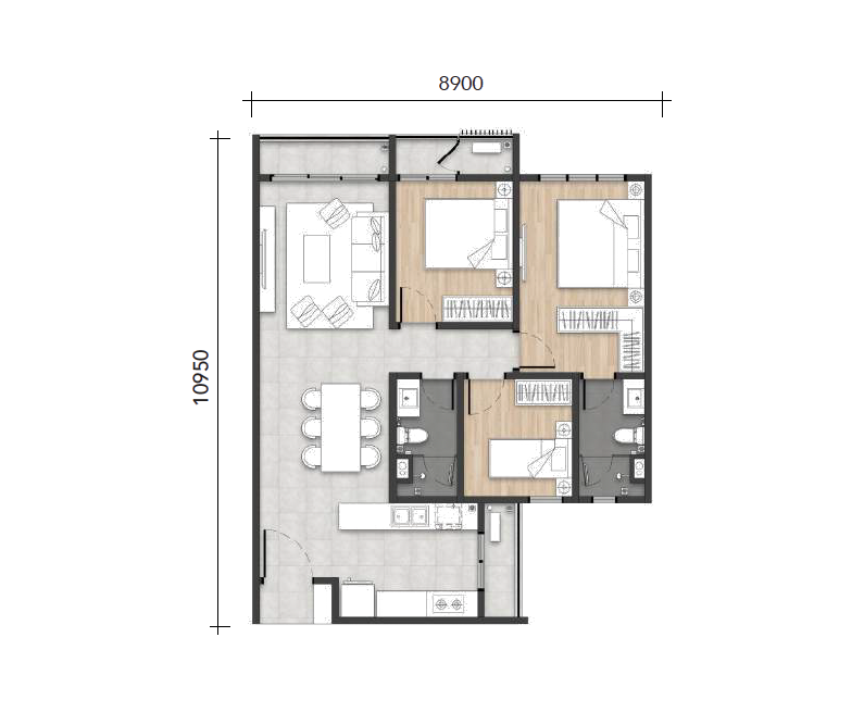 Type B floor plan, 934 sq. ft., Amara Residences @ Ara Damansara