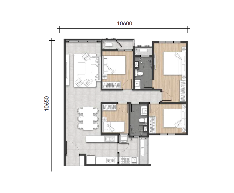 Type C floor plan, 1,112 sq. ft., Amara Residences @ Ara Damansara